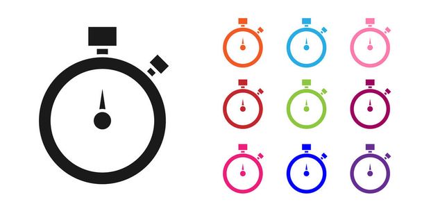 Black Stopwatch icon isolated on white background. Time timer sign. Chronometer sign. Set icons colorful. Vector. - Vector, Image