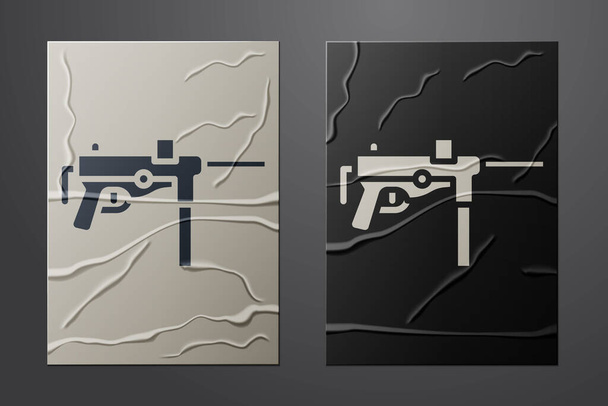 White Submachine gun M3, Grease gun icon isolated on crumpled paper background. Paper art style. Vector. - Vector, Image