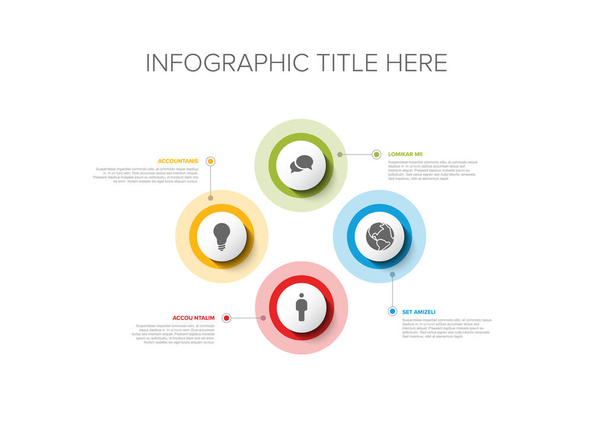 Modèle d'infographie vectorielle polyvalente avec quatre options d'éléments et des couleurs modernes sur un fond blanc, chaque infographie avec icône - Vecteur, image