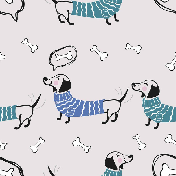 Vector dog seamless pattern. The dog is looking for a bone. Dachshund dogs. Design for printing on textiles, packaging. paper, wallpaper. - Vector, Image