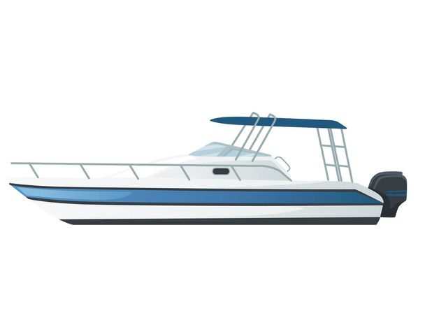 帆と白い背景にモーターフラットベクトルイラストと現代のモーターヨットボートのセット - ベクター画像