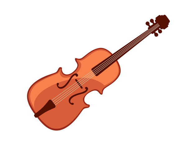 Classical wooden violin musical instrument flat vector illustration on white background - Vector, Image