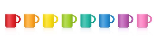Tazze. Set di tazze colorate per tè, caffè, latte o cioccolata calda. Collezione di colori dello spettro arcobaleno. Illustrazione vettoriale isolata su sfondo bianco. - Vettoriali, immagini