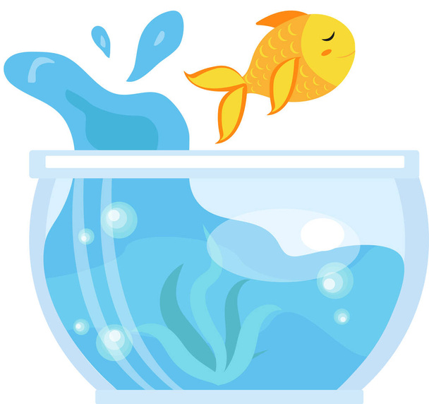 Pez dorado en el icono del acuario. Ilustración vectorial - Vector, imagen