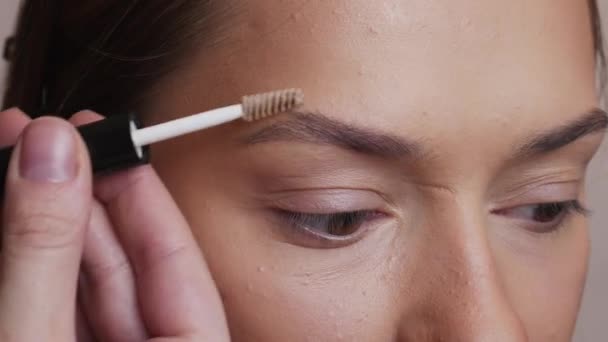 El maquillador aplica sombras en las cejas femeninas - Metraje, vídeo