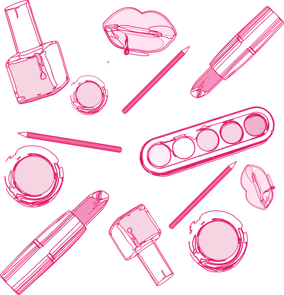 Isolated beautiful cosmetics and brushes for women - ベクター画像