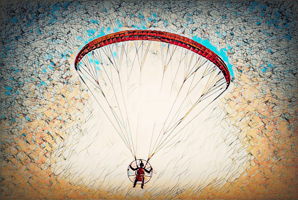 Paraglider ve vzduchu, krásná modrá obloha v pozadí. - Fotografie, Obrázek