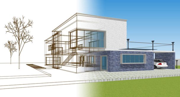 abstract kubusvormig huis 3d rendering - Foto, afbeelding