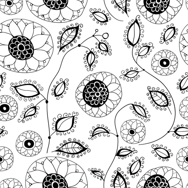 A zökkenőmentes virágminta körvonalas virágokkal - Vektor, kép