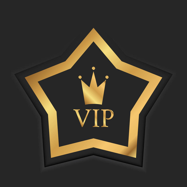 Taçlı Vip simgesi, siyah arka planda premium logo. Üyelik sembolü, kulüp üyesi için VIP resmi, özel rozet, ayrıcalık erişim tasarımı - Vektör, Görsel