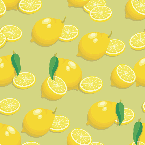 レモンの背景。新鮮なレモン。ファブリック、果物の背景のためのシームレスな明るい光パターン. - ベクター画像