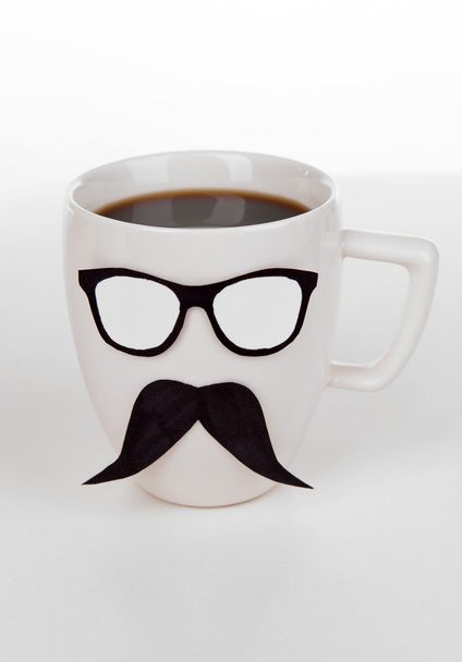 Cup with mustache isolated on white - Фото, изображение