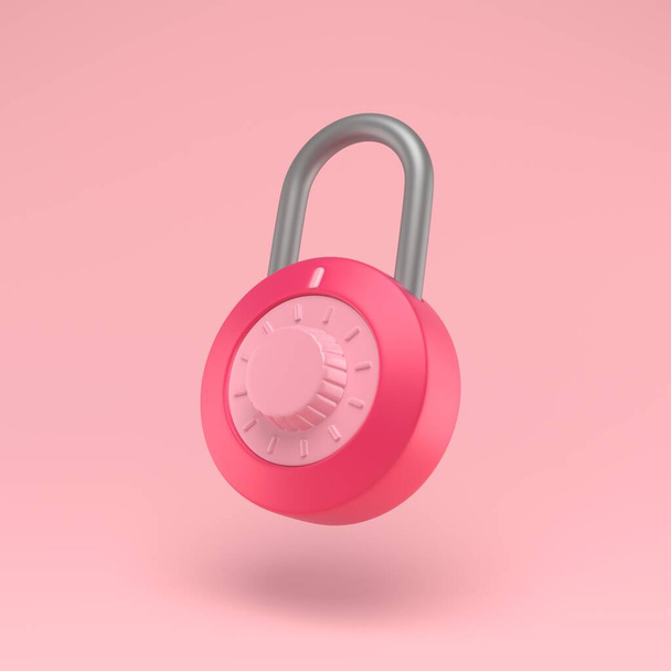 Padlock icon simple 3d illustration on pastel abstract background. Lock with combination. Minimal concept. 3d rendering - Photo, Image