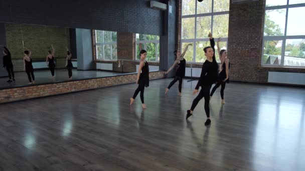 Kaunis ballerinat koulutusta tanssilattialla - Materiaali, video