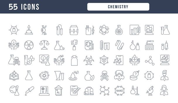 Química. Colección de iconos perfectamente delgados para el diseño web, la aplicación y los proyectos más modernos. El kit de señalización para la categoría Educación. - Vector, Imagen