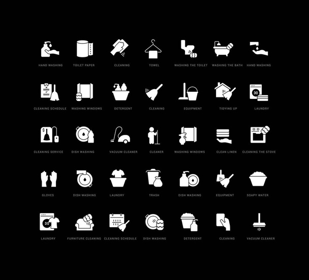 Cleaning Service. Collection of perfectly simple monochrome icons for web design, app, and the most modern projects. Universal pack of classical signs for category Business. - Vector, Image