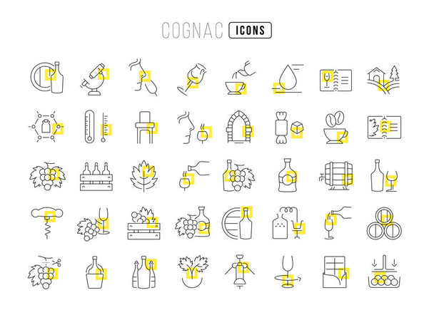 Coñac. Colección de iconos perfectamente delgados para el diseño web, la aplicación y los proyectos más modernos. El kit de letreros para la categoría Alimentos y Bebidas. - Vector, Imagen