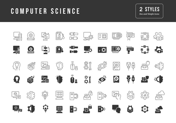 Computer Science. Collection of perfectly simple monochrome icons for web design, app, and the most modern projects. Universal pack of classical signs for category Education. - Vector, Image