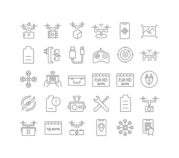 Dron. Kolekce dokonale tenkých ikon pro web design, aplikace a nejmodernější projekty. Stavebnice značek pro kategorii Technologie. - Vektor, obrázek