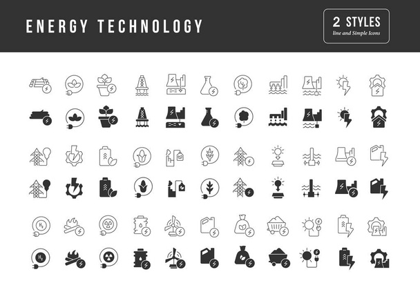 Energy Technology. Collection of perfectly simple monochrome icons for web design, app, and the most modern projects. Universal pack of classical signs for category Technology. - Vector, Imagen