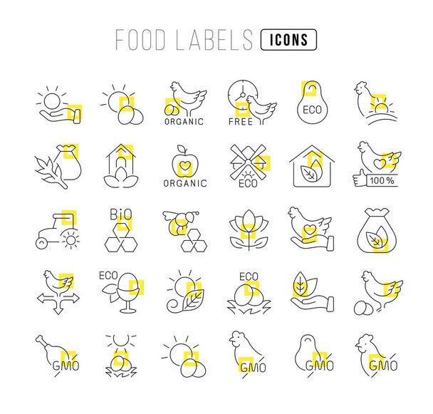 Food Labels. Collection of perfectly thin icons for web design, app, and the most modern projects. The kit of signs for category Food and Drinks. - Vector, Image