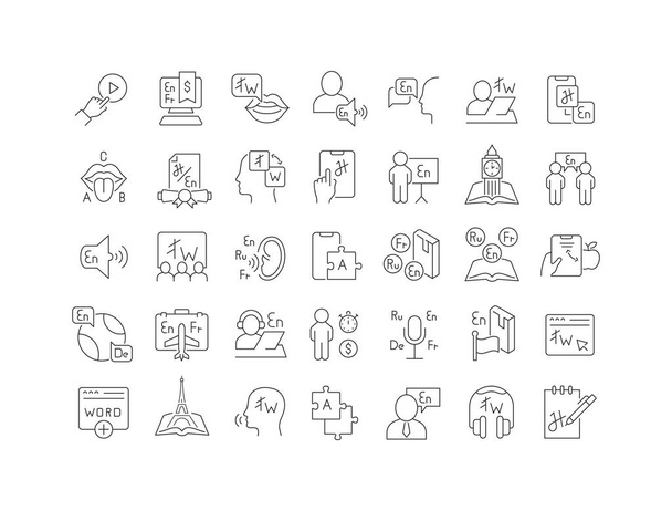 Język obcy. Kolekcja doskonale cienkich ikon do projektowania stron internetowych, aplikacji i najnowocześniejszych projektów. Zestaw znaków dla kategorii Edukacja. - Wektor, obraz