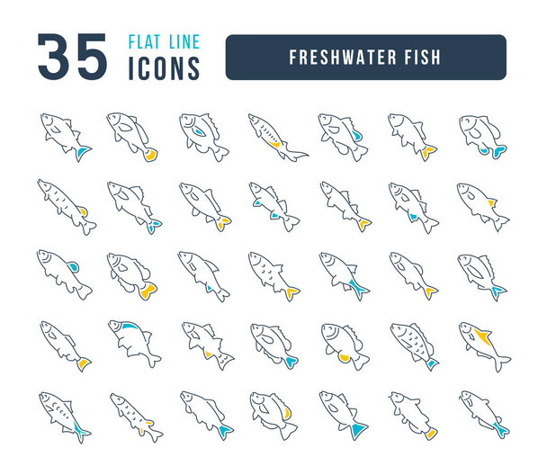 Freshwater Fish. Collection of perfectly thin icons for web design, app, and the most modern projects. The kit of signs for category Food and Drinks. - Vetor, Imagem