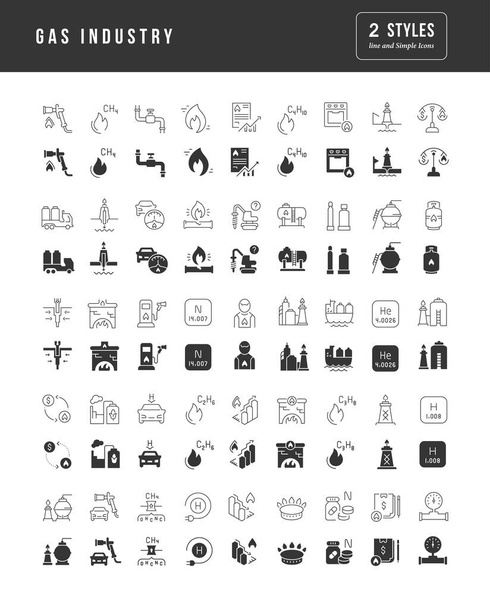 Gas Industry. Collection of perfectly simple monochrome icons for web design, app, and the most modern projects. Universal pack of classical signs for category Industry. - Vector, Imagen
