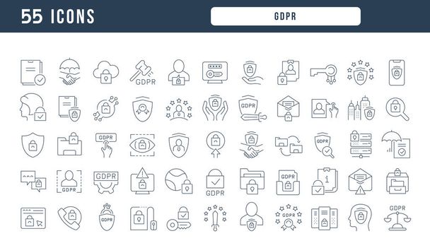 GDPR. Collection of perfectly thin icons for web design, app, and the most modern projects. The kit of signs for category Technology. - Vector, imagen