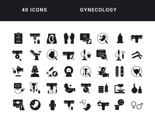 Gynecology. Collection of perfectly simple monochrome icons for web design, app, and the most modern projects. Universal pack of classical signs for category Medicine. - Vector, imagen