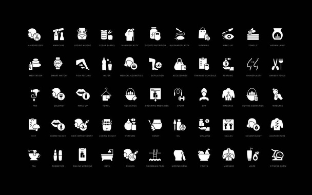Health and Beauty. Collection of perfectly simple monochrome icons for web design, app, and the most modern projects. Universal pack of classical signs for category Medicine. - Vektör, Görsel
