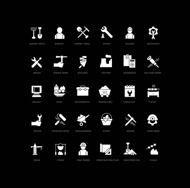 Labor Day. Collection of perfectly simple monochrome icons for web design, app, and the most modern projects. Universal pack of classical signs for category Holidays. - Διάνυσμα, εικόνα