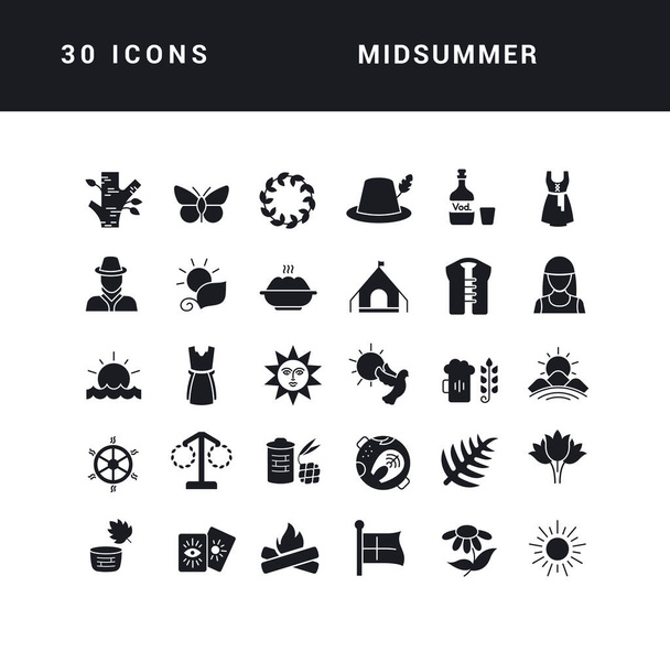 Midsummer. Collection of perfectly simple monochrome icons for web design, app, and the most modern projects. Universal pack of classical signs for category Holidays. - Vektör, Görsel