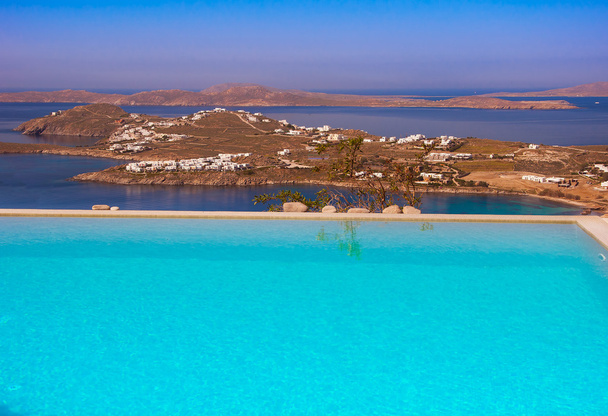 Blue Pool on a background of sky and sea in Greece. - Fotoğraf, Görsel