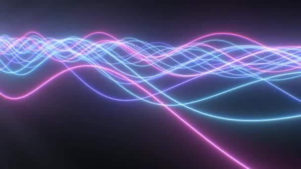 Flux de fil de ligne de faisceau d'ondes lumineuses de néon rétro bleu rose abstrait - animation de fond de mouvement de boucle sans couture 4K - Séquence, vidéo