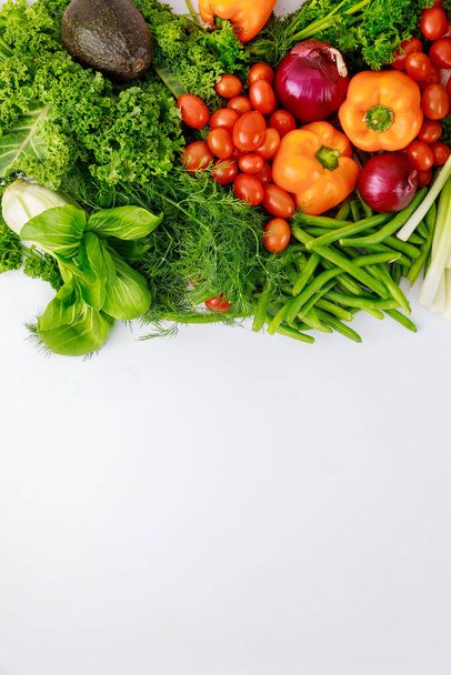 Healthy food background with fresh vegetables. Copy space. - Photo, Image