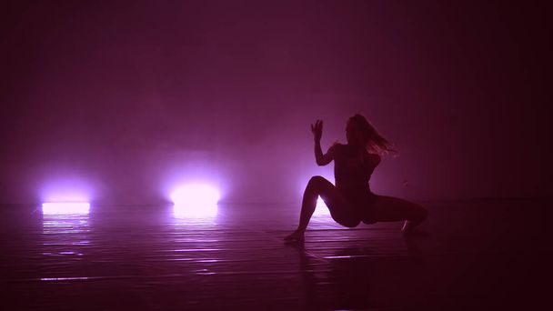 Sensual erotic dancing into smoke on dance floor - Foto, imagen