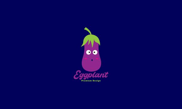 漫画の笑顔野菜ナス紫色のロゴデザインベクトルアイコンのイラスト - ベクター画像