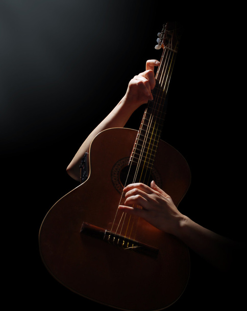 Playing on acoustic guitar - Fotoğraf, Görsel