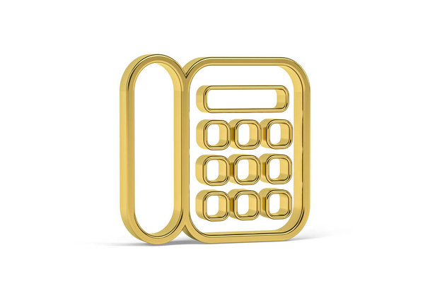 Ícone dourado da calculadora 3d isolado no fundo branco renderização 3D - Foto, Imagem
