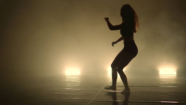 Female Dancer performing in the dark lighted room - Φωτογραφία, εικόνα