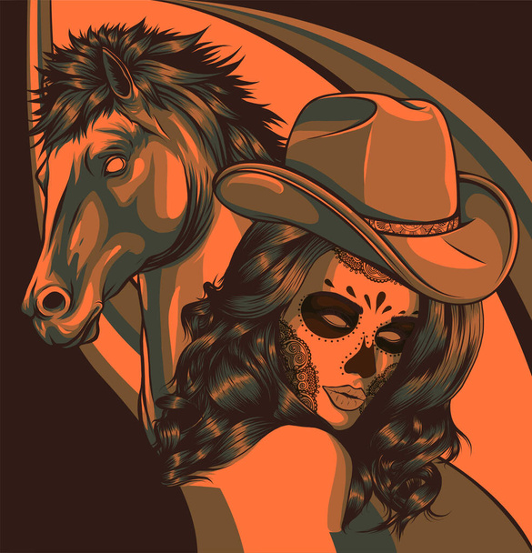 дівчина, одягнена як ковбой з конем
 - Вектор, зображення