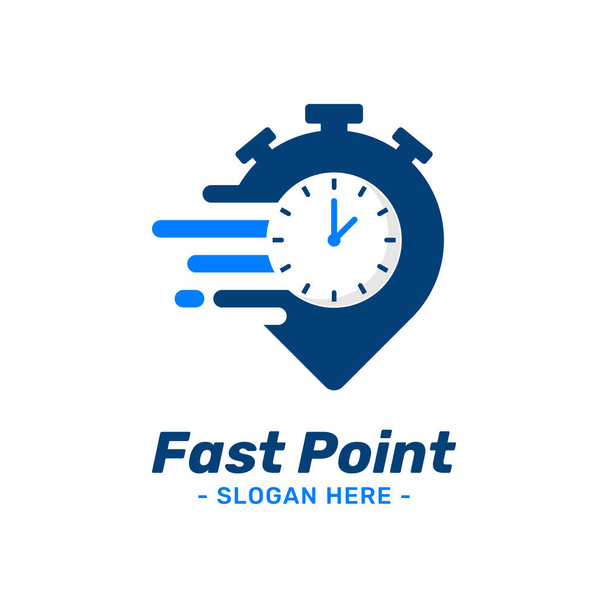 Fast point logo design template. Pin marker icon with timer combination. Symbol concept of delivery, courier, express, moving, transport, automotive, etc. - Vector, Image