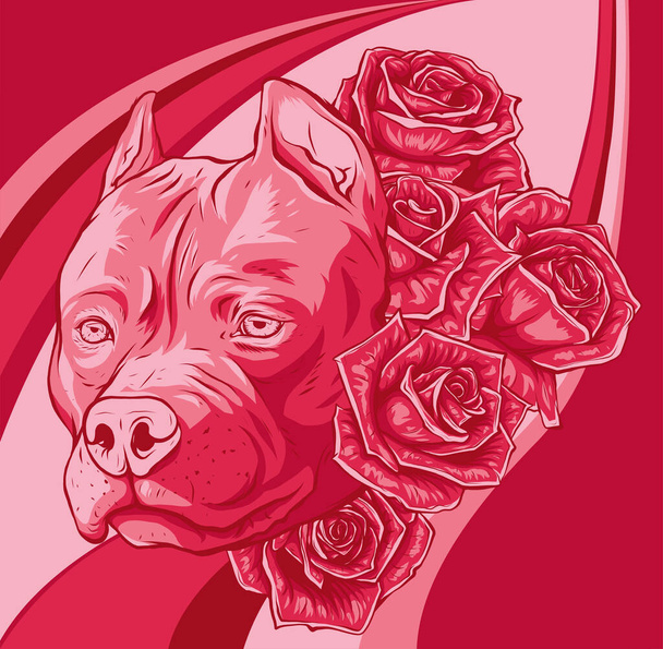 head of dog with roses vector illustration - Vector, Image