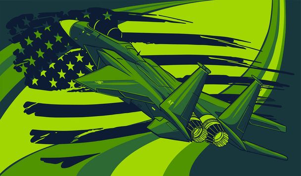 Military fighter jets with american flag. Vector illustration - Vector, Image