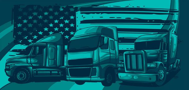 Klasszikus amerikai kamion. Vektor illusztráció amerikai zászlóval - Vektor, kép