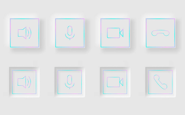 Witte vierkante knoppen in Neomorfisme design stijl. Communicatieknoppen stellen moderne knoppen in. Vector - Vector, afbeelding