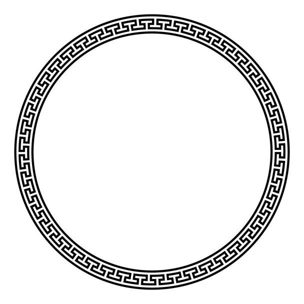 Velký kruhový rám s jednoduchým meandrovým vzorem. Dekorativní rámeček z nekonečných linií, tvarovaný do bezešvého motivu. Také známý jako Meandros, řecký klíč nebo řecký strach. Ilustrace nad bílou. Vektor - Vektor, obrázek