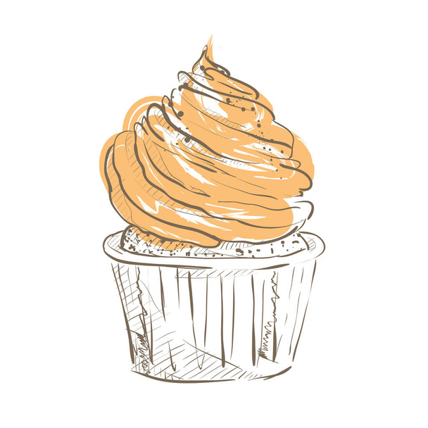 Hand drawn illustration of tasty cupcake. Vector illustration - Vector, Image