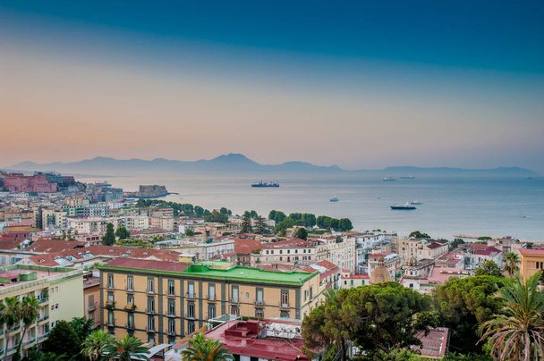 Panoramic view of Naples city, Chiaia neighborhood, Roofs and gulf of Napoli, Mediterranean sea, Ital - Photo, Image